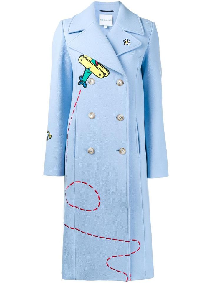 Mira Mikati Embroidered Double Breasted Coat, Women's, Size: 38, Blue, Virgin Wool/polyamide/cotton
