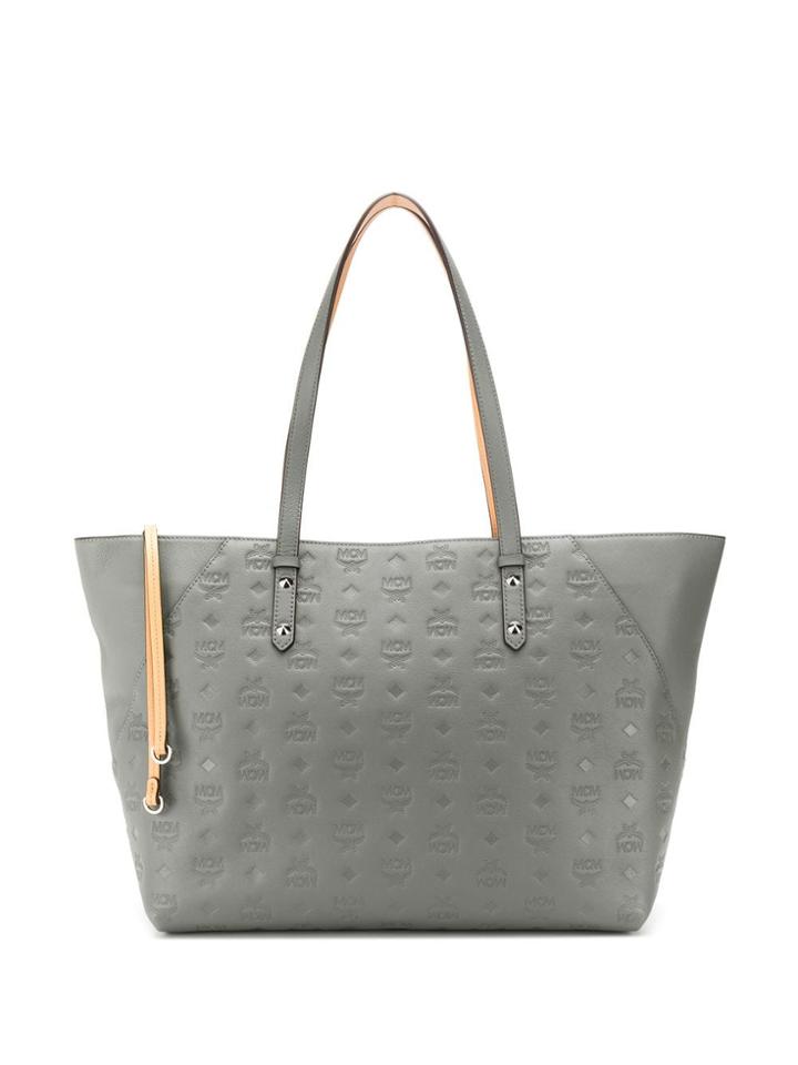 Mcm Logo Embossed Tote Bag - Grey