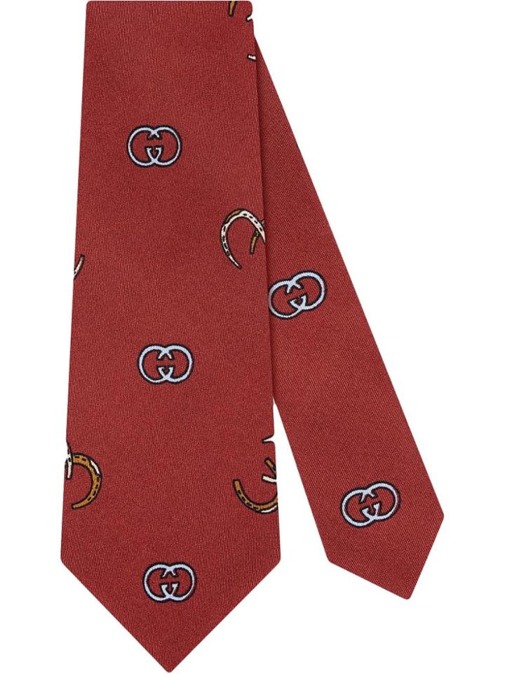 Gucci Cravatta In Seta Con Stampa Ferri Di Cavallo Gg - Red