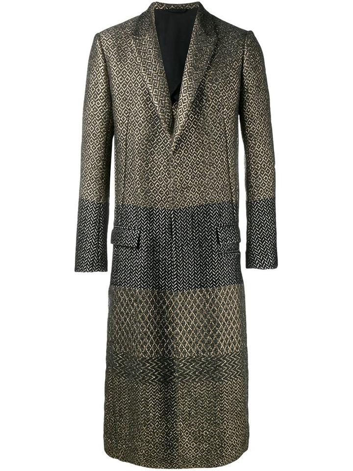 Haider Ackermann Jacquard Long Coat, Men's, Size: 50, Black, Cotton/acrylic/nylon/virgin Wool