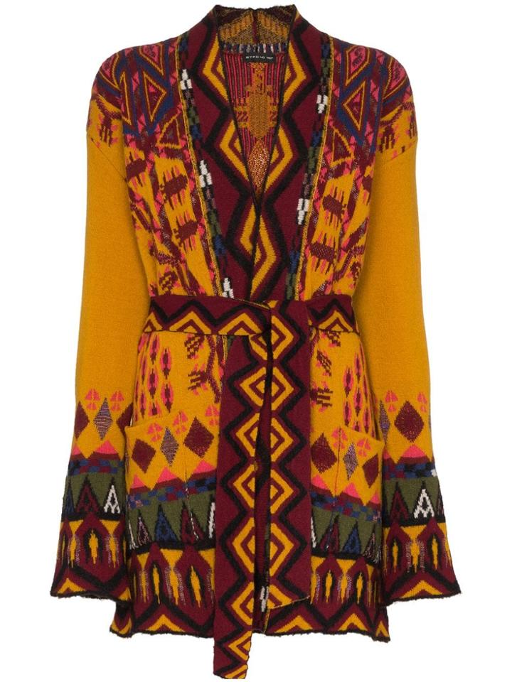 Etro Navajo Intarsia Belted Cardigan - Yellow & Orange