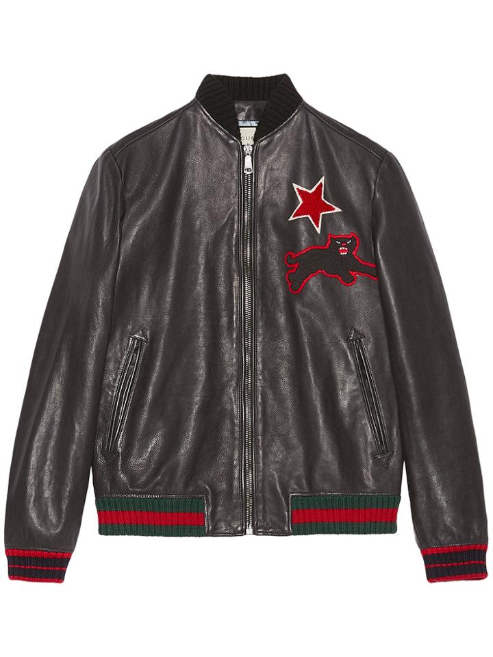 Gucci Leather Bomber With Embroideries - Black