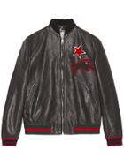 Gucci Leather Bomber With Embroideries - Black