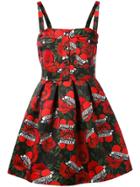 Philipp Plein Rose Print Dress - Red