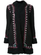 Vilshenko Embroidered Floral Detail Coat, Women's, Size: 8, Black, Sheep Skin/shearling