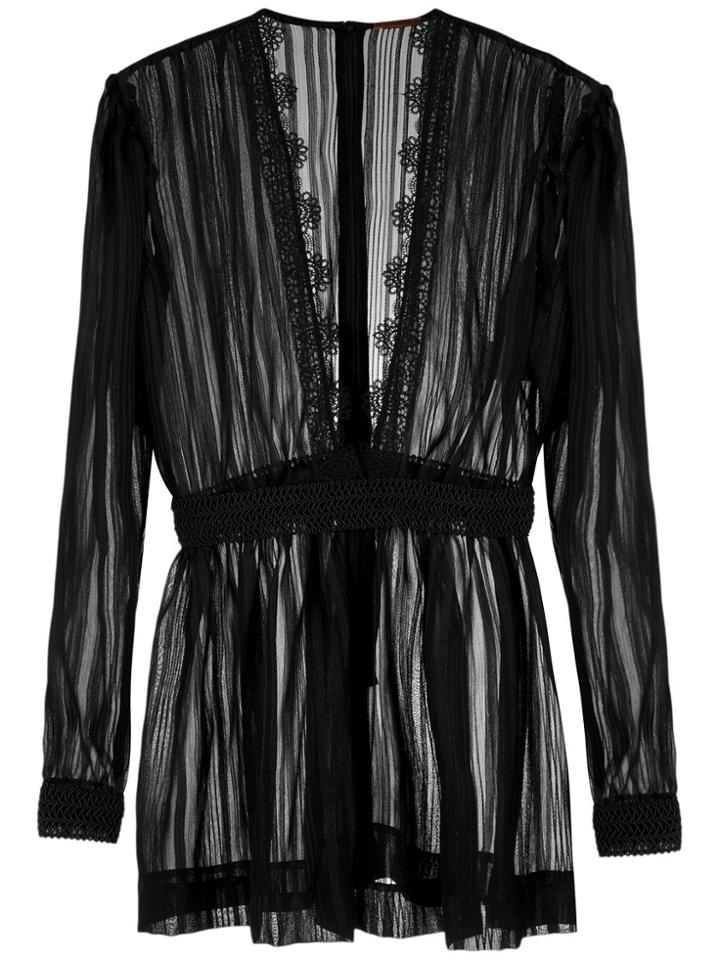 À La Garçonne Sheer Lace Trim Blouse - Black