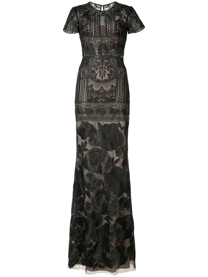 Marchesa Notte Floral Print Dress, Women's, Size: 12, Black, Nylon