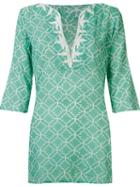 Sub V-neck Printed Kaftan, Women's, Size: P, Green, Cotton