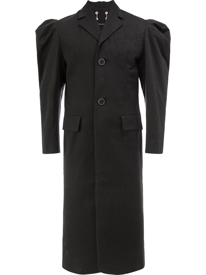 Blindness Puff Sleeve Embellished Neck Coat - Black