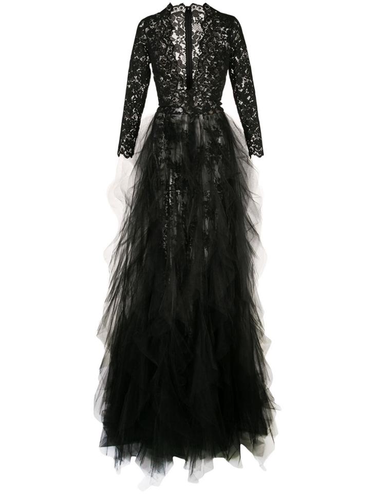 Oscar De La Renta Plunging Neckline Gown With Dramatic Skirt - Black