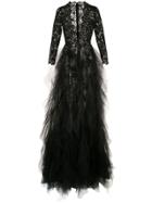 Oscar De La Renta Plunging Neckline Gown With Dramatic Skirt - Black