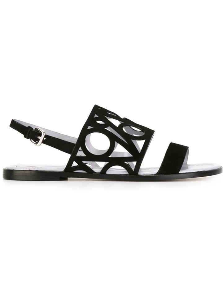 Pollini Laser Cut Sandals, Women's, Size: 38, Black, Suede/leather