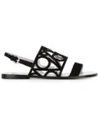 Pollini Laser Cut Sandals, Women's, Size: 38, Black, Suede/leather