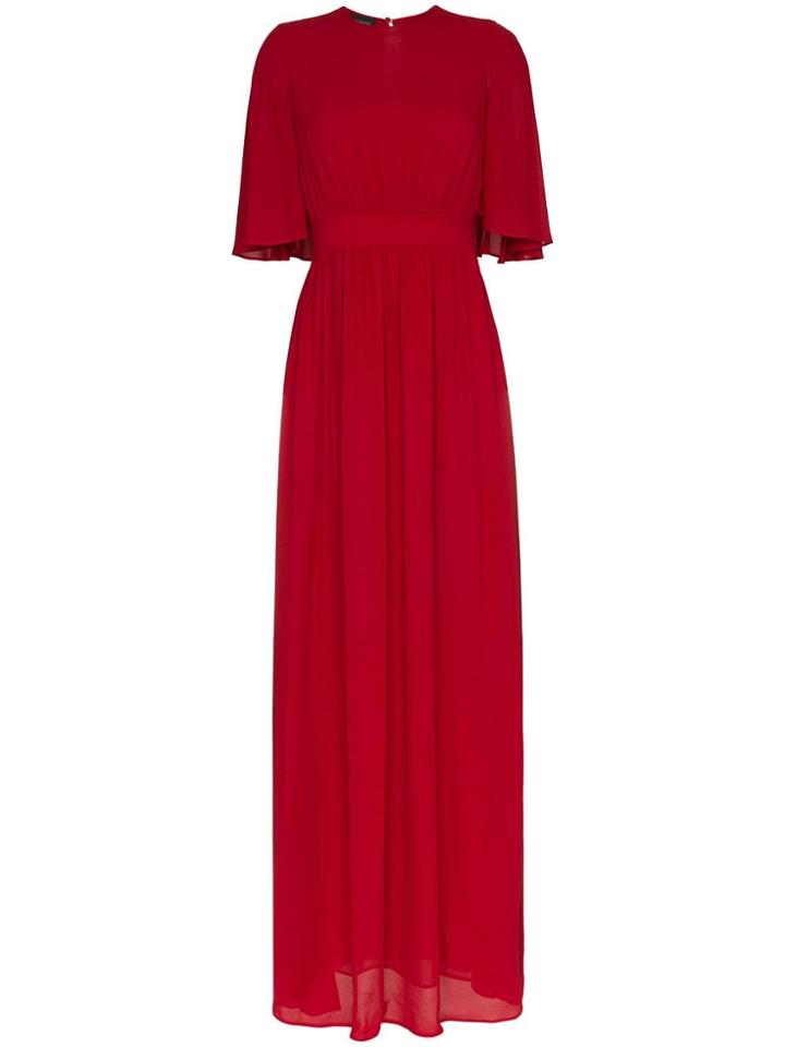 Giambattista Valli Crew Neck Frill Silk Maxi Dress - Red