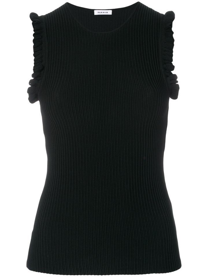 P.a.r.o.s.h. Ribbed Ruffle Tank Top - Black
