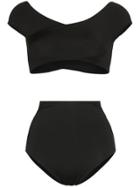 Alessandra Rich Cap Sleeve High-waisted Bikini Set - Black
