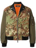 Dsquared2 - Camouflage Leather Accent Bomber - Men - Cotton/polyamide/polyester/polyurethane - 52, Green, Cotton/polyamide/polyester/polyurethane