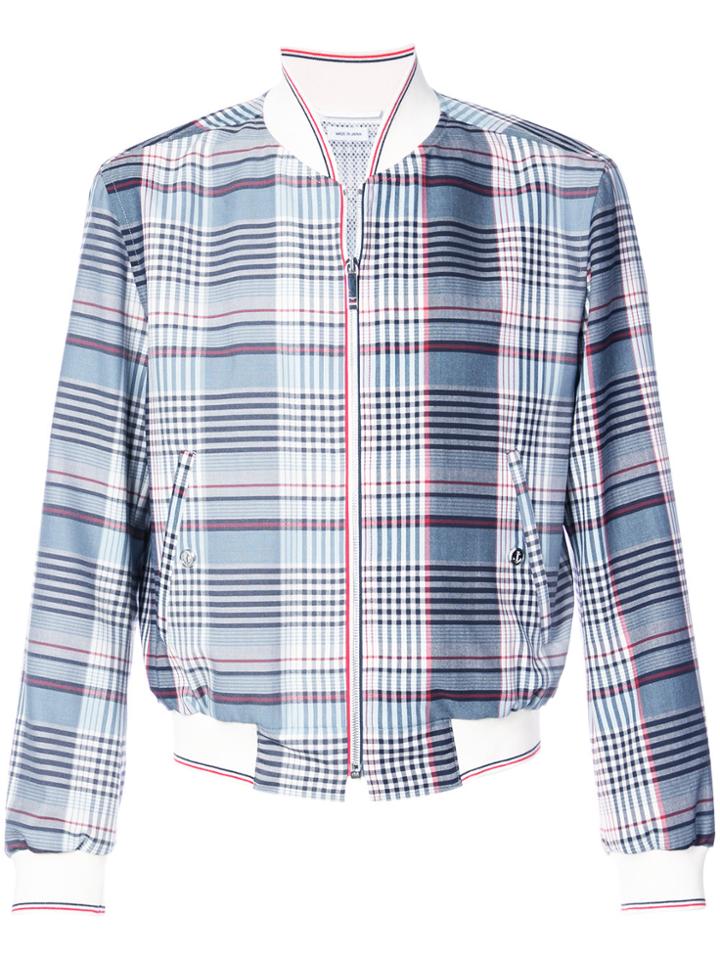 Thom Browne Zip Front Blouson Storm Flap Jacket In Large Madras Check