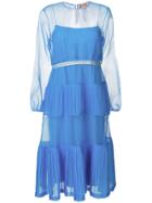No21 Ruffled Sheer Panel Dress - Blue