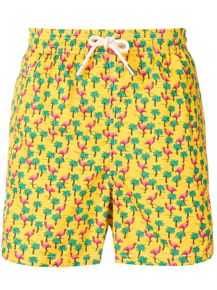 Mc2 Saint Barth Flamingo Print Swimming Shorts - Yellow