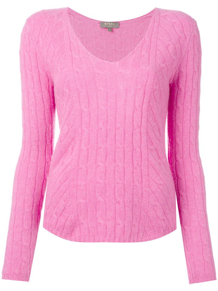 N.peal Diagonal Cable V-neck Jumper, Women's, Size: Medium, Pink/purple, Cashmere