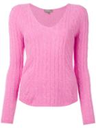 N.peal Diagonal Cable V-neck Jumper, Women's, Size: Medium, Pink/purple, Cashmere