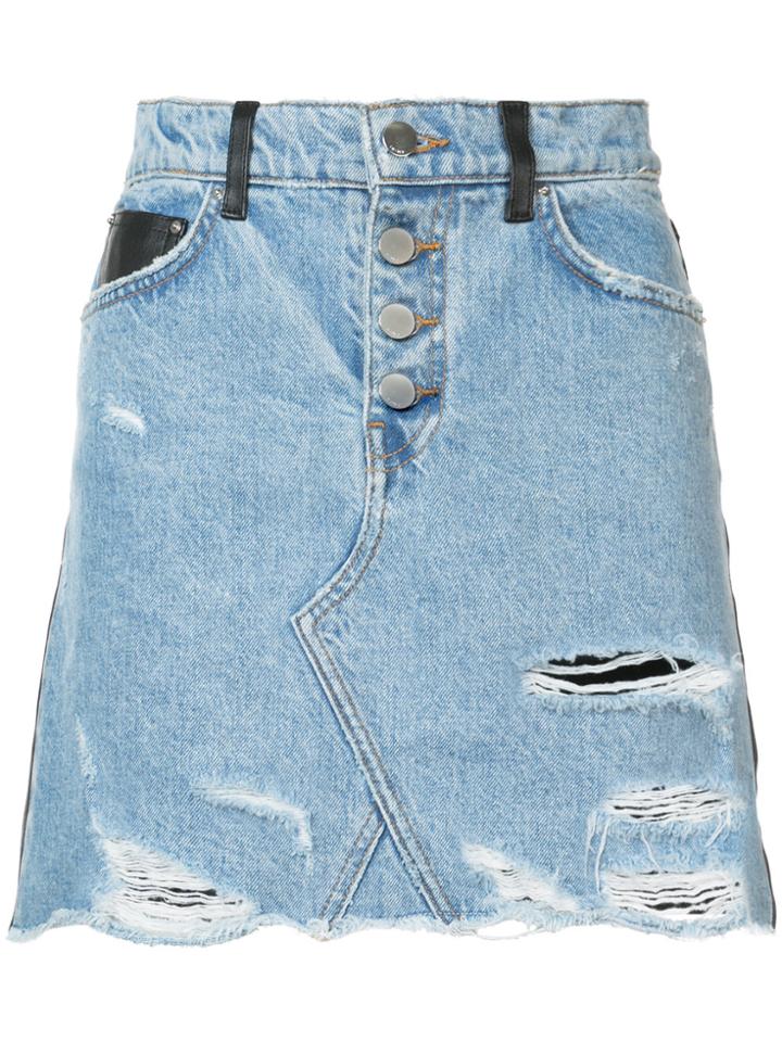 Amiri Leather Denim Fringe Skirt - Blue