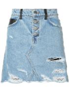 Amiri Leather Denim Fringe Skirt - Blue