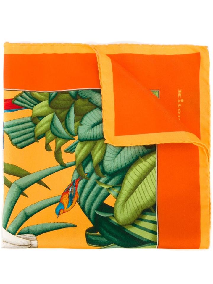 Kiton Tropical Print Pocket Square, Men's, Yellow/orange, Silk