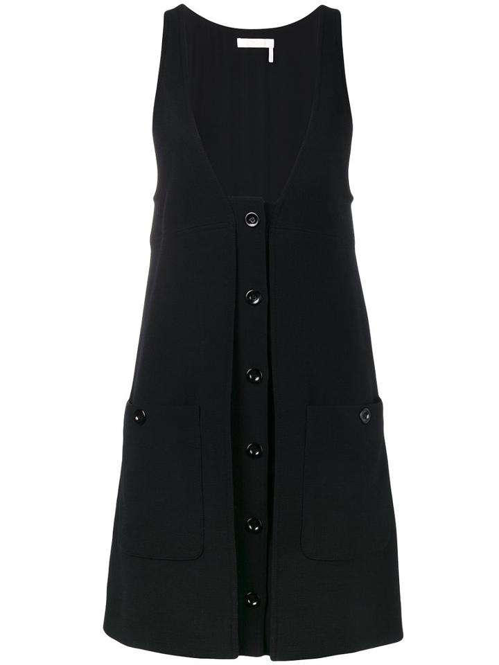 Chloé - Black Deep V Dress - Women - Silk/virgin Wool - 34, Silk/virgin Wool