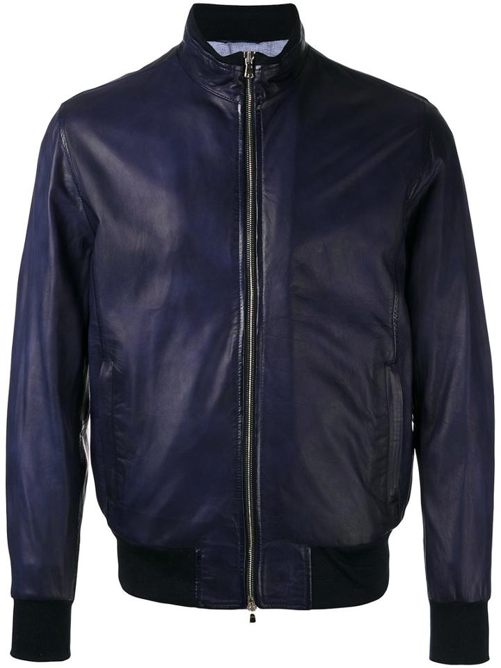 Barba - Bomber Jacket - Men - Leather - 52, Blue, Leather
