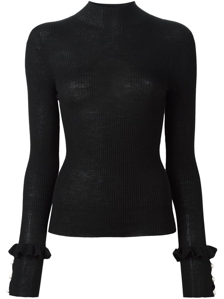 Philosophy Di Lorenzo Serafini Ribbed Knit Blouse, Women's, Size: 42, Black, Virgin Wool