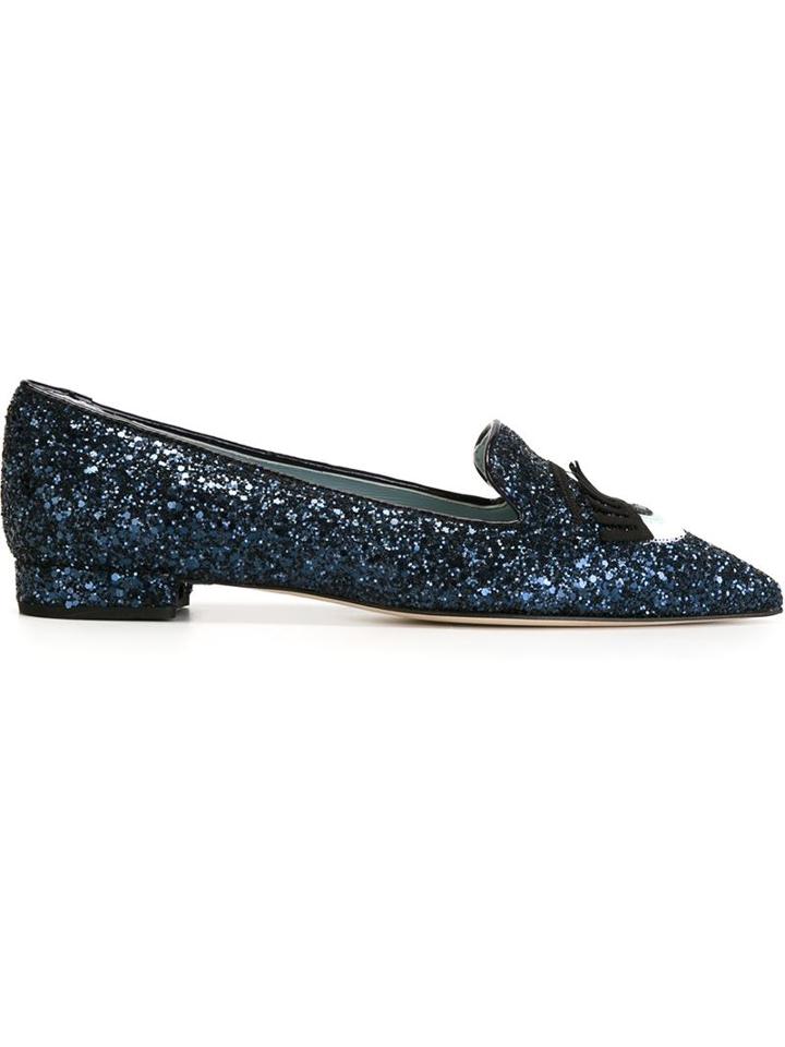Chiara Ferragni Flirting Glitter Slippers, Women's, Size: 39, Blue, Leather/plastic
