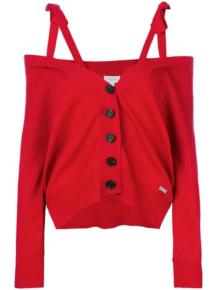 Jovonna Cold-shoulder Magdalena Cardigan - Red