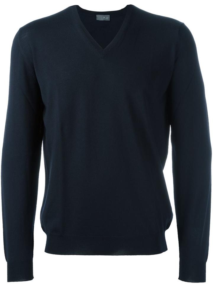 Drumohr V Neck Jumper, Men's, Size: 58, Blue, Merino