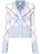 Thom Browne 4-bar Argyle Intarsia Cardigan - Blue