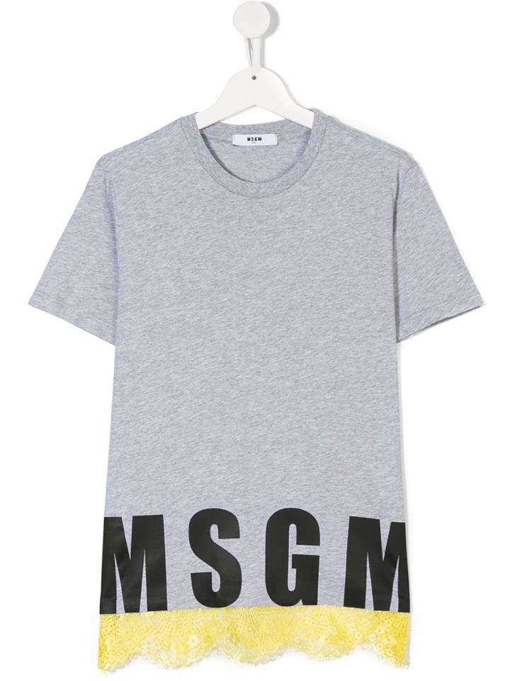 Msgm Kids Teen Embellished Logo Print T-shirt - Grey