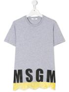 Msgm Kids Teen Embellished Logo Print T-shirt - Grey