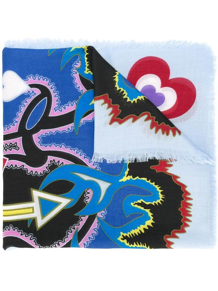 Heart Flames Scarf, Women's, Blue, Modal/cashmere, Mary Katrantzou