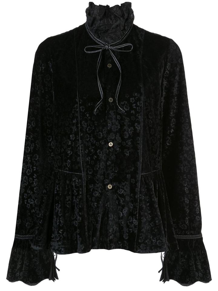 Renli Su Floral Print Velvet Blouse - Black