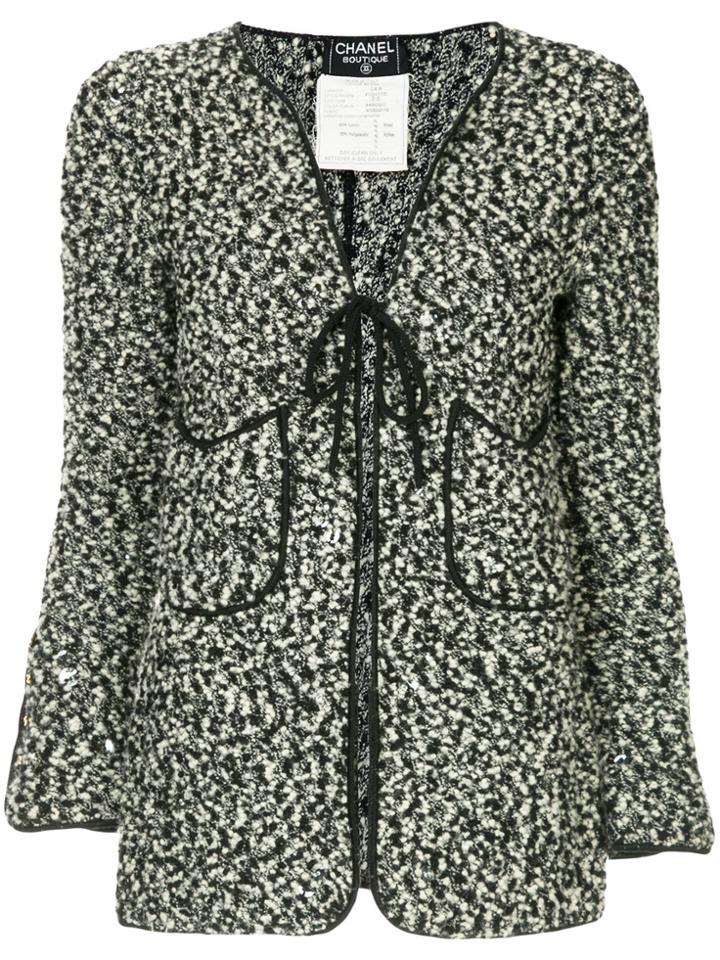 Chanel Vintage Flocked Tied Cardigan - Black