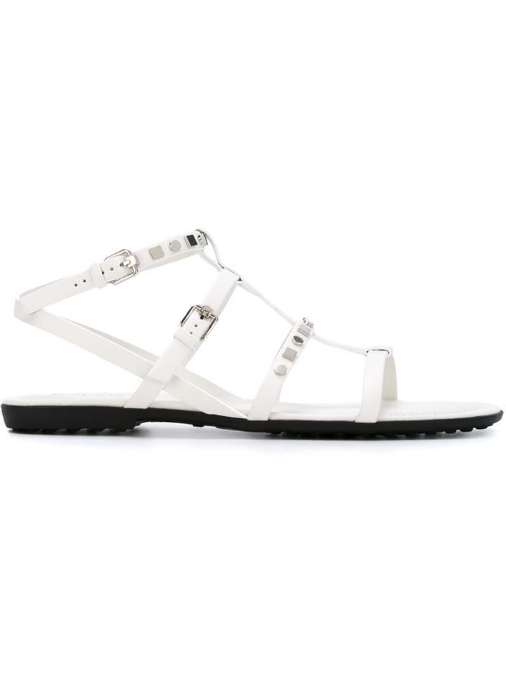 Tod S Studded Flat Sandals, Women's, Size: 38, White, Leather/rubber