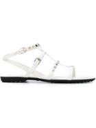 Tod S Studded Flat Sandals, Women's, Size: 38, White, Leather/rubber