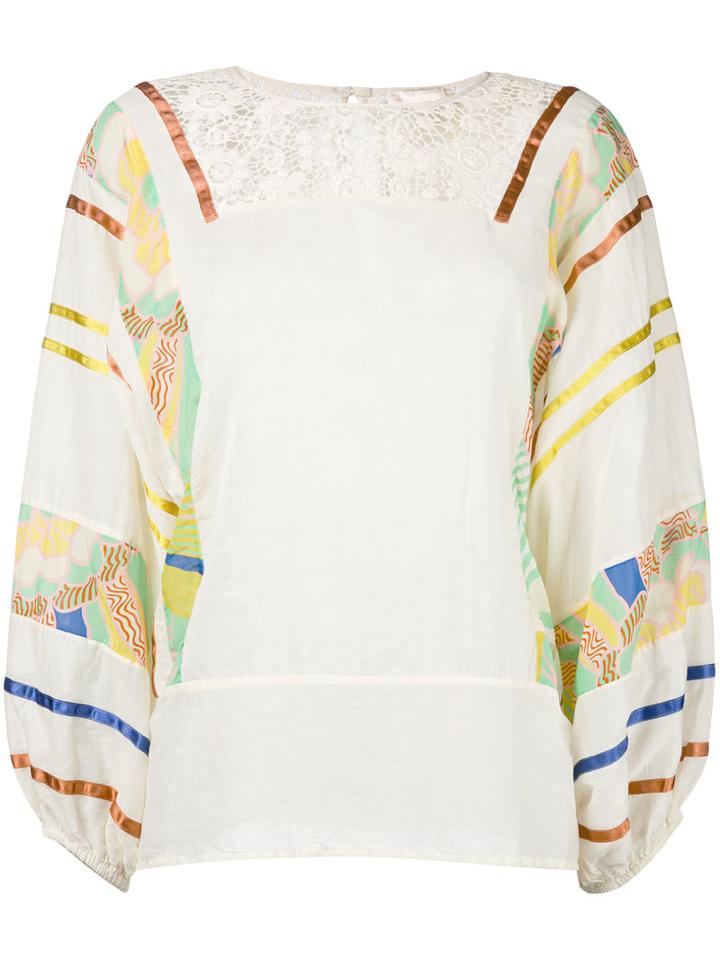 Erika Cavallini - Printed Sleeves Blouse - Women - Cotton - 38, Women's, Nude/neutrals, Cotton