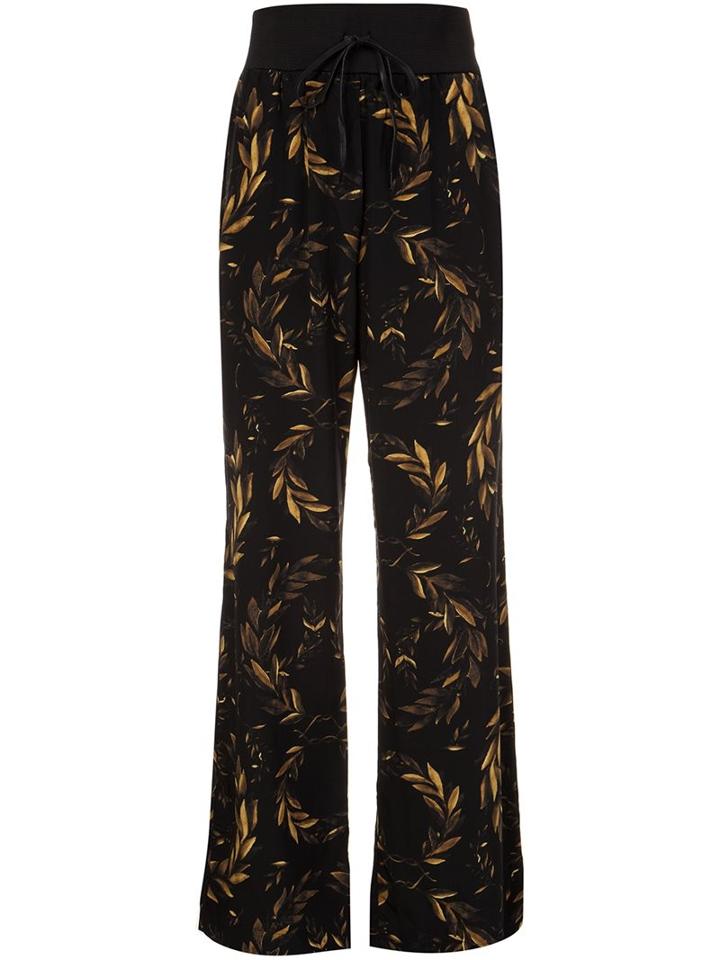 Osklen Laurel Print Silk Pants, Women's, Size: 36, Black, Silk/spandex/elastane/rayon