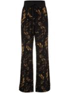 Osklen Laurel Print Silk Pants, Women's, Size: 36, Black, Silk/spandex/elastane/rayon