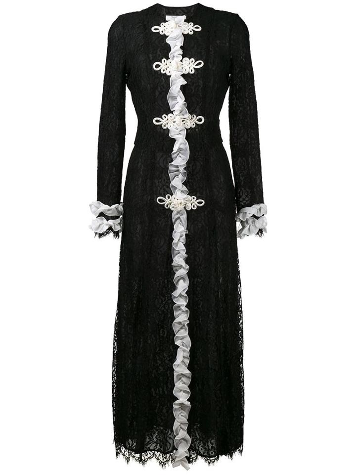 Alessandra Rich Ruffled Lace Maxi Dress, Women's, Size: 42, Black, Silk/cotton/viscose