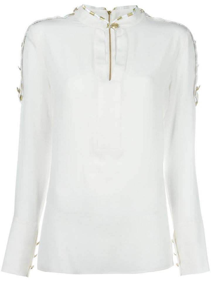 Pierre Balmain Buttoned Shoulder Detail Blouse, Women's, Size: 36, Nude/neutrals, Silk
