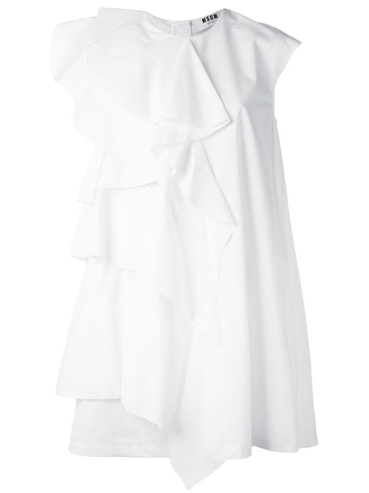 Msgm Ruffled Shift Dress, Women's, Size: 38, White, Cotton
