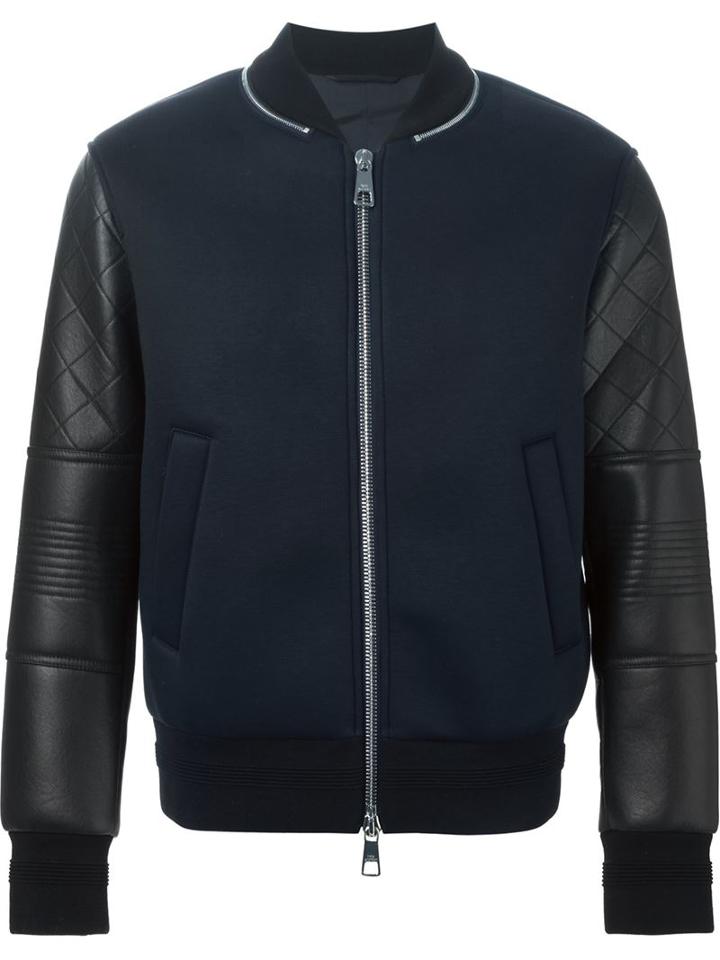 Neil Barrett Contrast Sleeve Bomber Jacket, Men's, Size: Xl, Blue, Viscose/polyurethane/polyester/polyester